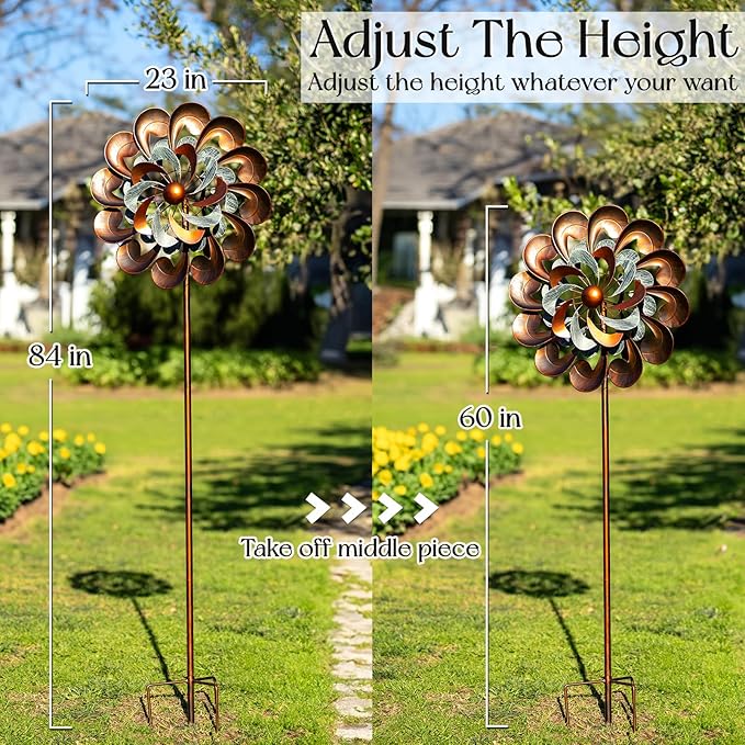 Wind Spinner Outdoor Garden Decor, Wind Spinners for Yard and Garden, 84 inch Copper Wind Sculptures & Spinners for Yard Decorations - Larger Spinners