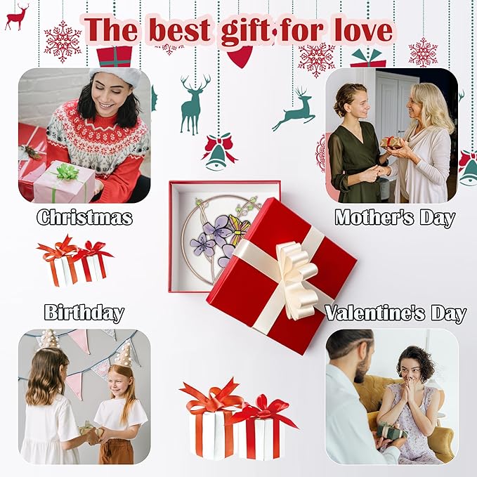 Suncatcher Stained Glass Window Hanging,DASTOLL Floral Butterfly Design Beautiful Suncatchers for Windows,Elegant Sun Catchers for Indoor Window Decor Beautiful Gifts for Butterfly Lovers