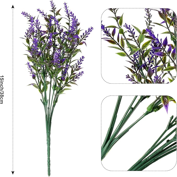WILLBOND 12 Packs Artificial Lavender Bushes Faux Flowers Lavender Greenery Artificial Plants UV Resistant for Floral Arrangement Table Centerpieces (Purple)