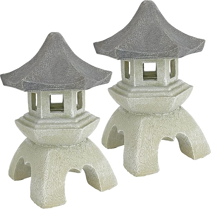 Design Toscano NG729869 Asian Pagoda Statues Medium - Set of Two,two tone stone
