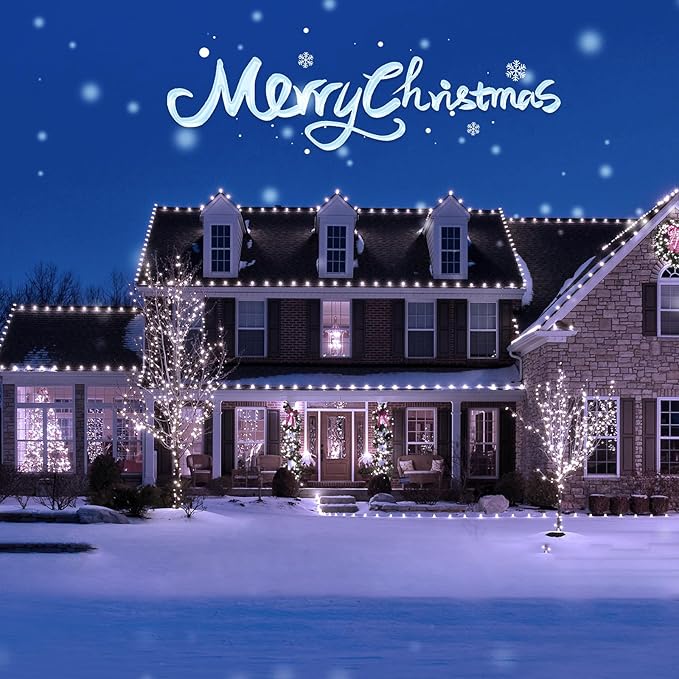 C6 LED Christmas String Lights, 20 ft 60 LED Battery Operated Faceted Strawberry Lights, Waterproof for House Roof Roofline Christmas Tree, White, 2 Pack