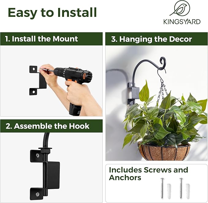 Kingsyard Swivel Plant Hangers Outdoor - 12 Inch Heavy Duty Wall Plant Hooks for Hanging Plant Baskets Bird Feeder Lanterns Wind Chimes