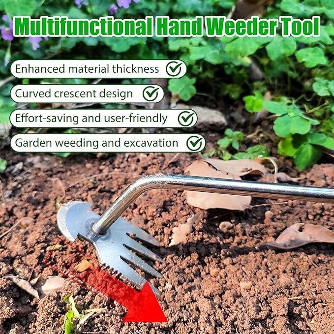 Weeding Artifact Uprooting Garden Weeding Tool, Upgraded Weed Removal Tool, Stainless Steel/Manganese Steel Weed Puller Manual Weeders for Home Gardening Yard Farmland (13in Stainless Steel Rubber)