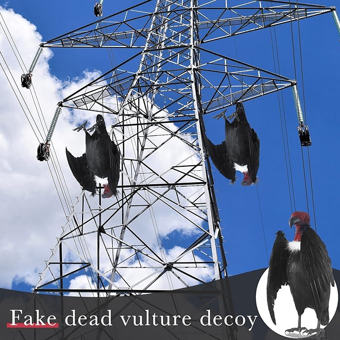 Tenceur 1 Piece Faux Vulture Effigy 18'' Large Fake Vulture Decoys Simulated Full Feathered Realistic Bird Black Hanging Faux Bird Scarecrow for Yard Roofs Trees Garden