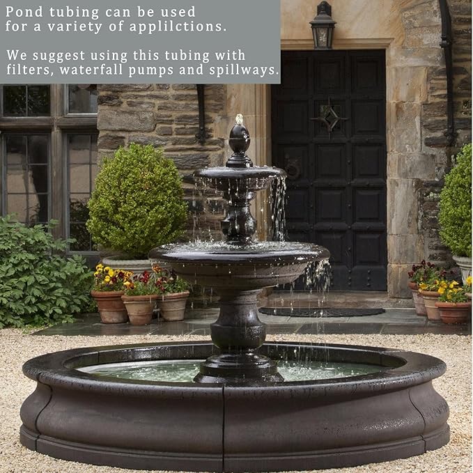 Pond Hose ID 3/4” × 50ft Black Corrugated Flexible Reinforced PVC Hose Vinyl Tubing for Pond Pump Fountain Garden Waterfall, Non-toxic & Kinkproof, with 2 clamps