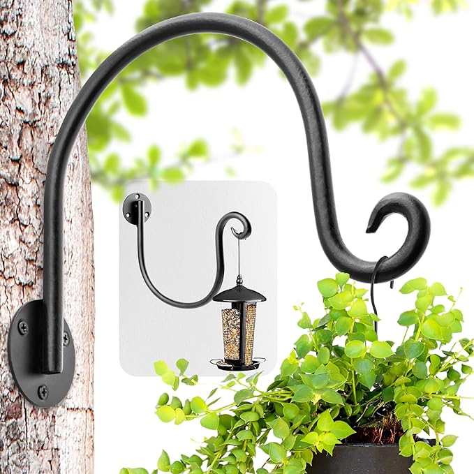 AJART Hanging Plant Hanger Outdoor: Bird Feeder Wall Hooks - 8 Inch Plant Bracket Hook for Hanging Flower Baskets 2 Pieces