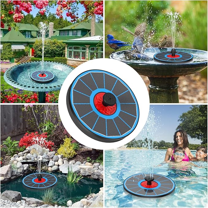 Solar Fountain with Red Flower - Attract Birds - Upgrade 3.5W Solar Bird Bath Fountains, Solar Powered Water Feature Fountain Pump with 7 Nozzles for Hummingbirds, Garden, Pool, and Pond