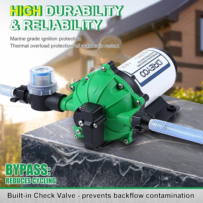 Dreyoo Water Diaphragm Pump, 115V AC, 5.5 GPM, 60 PSI Rated Pressure, 1/2" Threaded MNPT Self Priming Diaphragm Pressure Pump with Pressure Switch for Home, RV, Garden Agricultural Irrigation (Green)