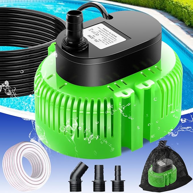 Pool Cover Pump above Ground-Submersible Sump Pump Swimming Water Removal Pumps, Sump Pump for Pool Draining with 16ft Drainage Hose & 25 ft Extra Long Power Cord,850 GPH,3 Adapters-Green
