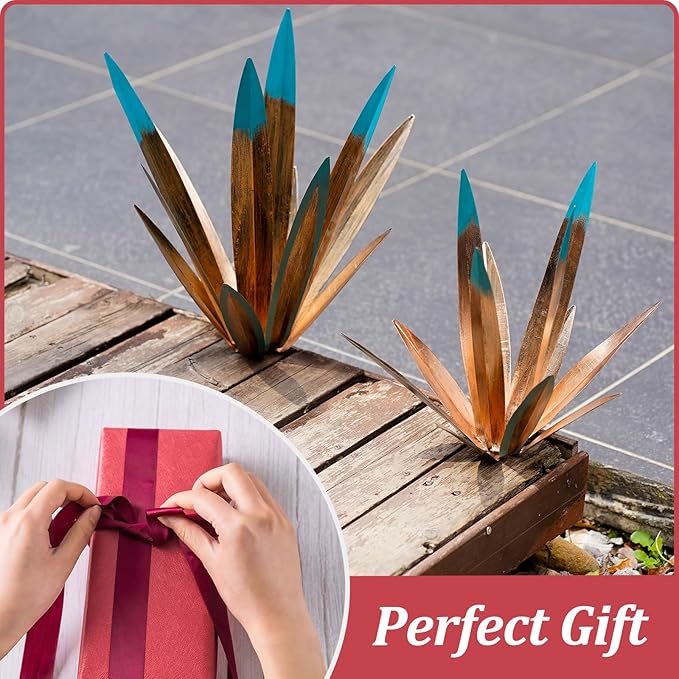 Tequila Rustic Sculpture, 2Pack DIY Rustic Hand Painted Metal Agave, Metal Agave Plant Home Decor, Garden Yard Sculpture Lawn Home Art Decoration Statue, Garden Ornaments Outdoor Decor (Small)