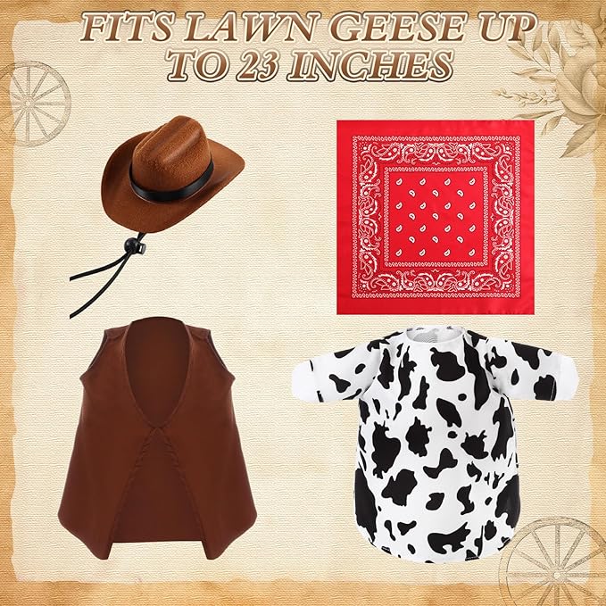 Porch Goose Outfit Western Cowboy Lawn Costume Plastic Goose Clothing Western Theme Party for 23" Statue Outdoor Patio Yard Lawn Art