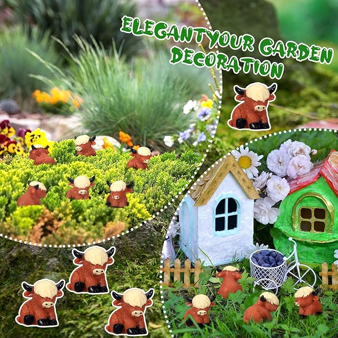 Suzile Mini Highland Cow Figurine Cute Highland Cow Statues Decor Handmade Resin Sculpture Ornament for Decorations Home Bathroom Kitchen Garden Office Desk (Classic Style)