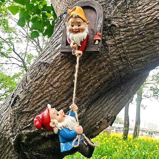 Elenon Climbing Gnomes Tree Faces Decor Outdoor for Yard, Adorable Gnome Tree Hugger Fairy Door Statue for Tree, Funny Garden Tree Peeker Sculpture Yard Patio Art