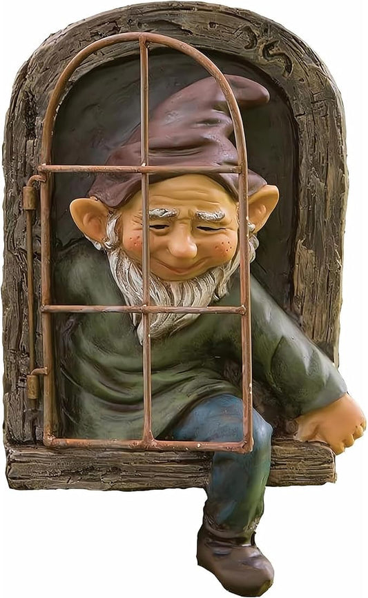 Elenon Elf Out The Door Gnome Tree Faces Decor Outdoor for Yard, Adorable Gnome Tree Hugger Fairy Door Statue for Tree, Funny Garden Tree Peeker Sculpture Yard Patio Art
