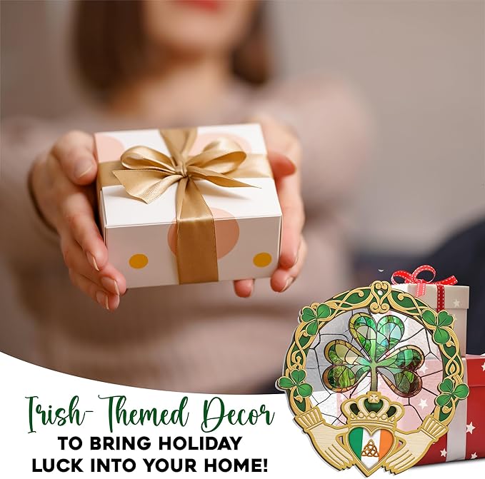 St Patricks Day Decorations - St Patricks Day Accessories, Shamrock Decorations, Irish Gifts for Women Men Friends Family, Shamrock Decorations - Double Layered Hanging Suncatcher 8 in