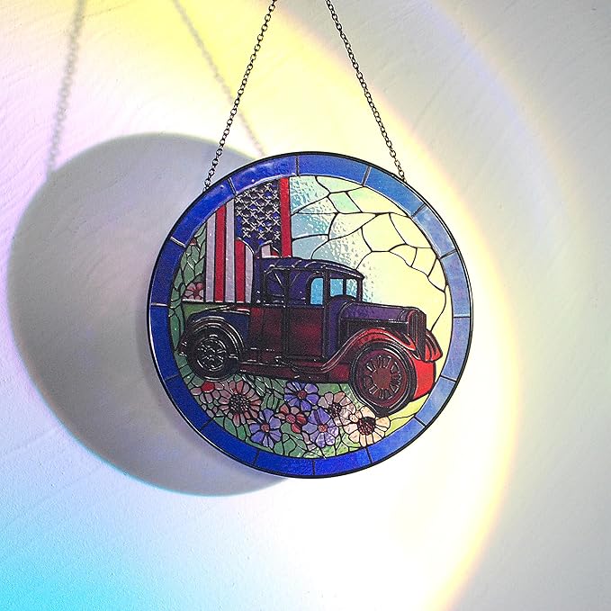 Patriotic Sun Catchers Us Flag - Originally Designed 4th of July Decorations Gifts for Veteran Stained Glass Window Hanging | Patriotic Suncatcher for Men