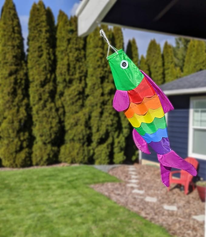 Madrona Brands Rainbow Fish Windsock | Durable Outdoor Hanging Decoration | Yard, Garden, Boat, Home and More | 40-Inch