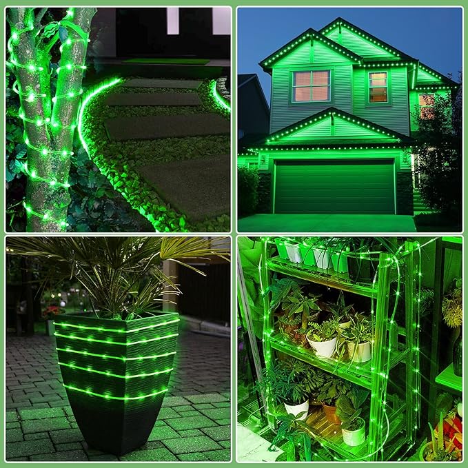 66FT 200 LED Rope Lights for Outside, St. Patrick Day Fairy String Lights with Waterproof 8 Modes, Flexible and Connectable Plug in Twinkle Lights for Indoor Patio Pool Party Holiday Decor, Green