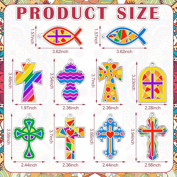 30 Sets Cross Suncatchers Window Art Kits, Christian DIY Sun Catchers Bulk Religious Crafts Paint Your Own Cross Window Ornaments for Boys Girls VBS Sunday School Classroom Home Party Decor