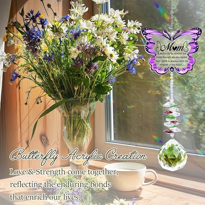 Memorial Gifts for Loss of Mom,Loss of Mother Sympathy Gifts,Sympathy Gift Idea Crystal Ball Suncatcher,Hanging Crystals Ornament for Window,Rainbow Maker