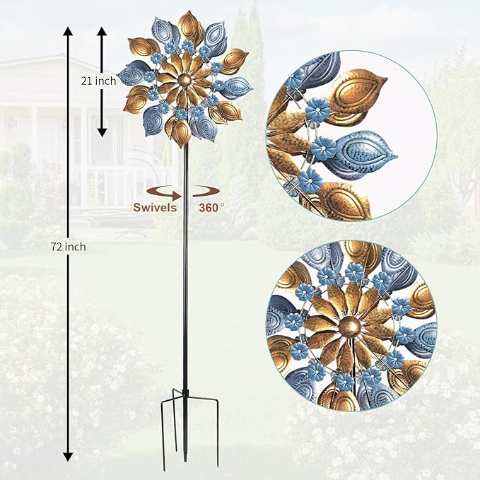 Decoroca Outdoor Wind Spinners - 72in Metal Sculpture, Classic 360° Kinetic Spinner