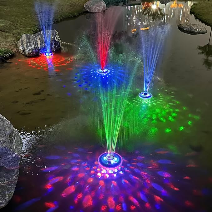 Floating Water Fountain with Underwater Lights, Rechargeable Battery Powered Pump Outdoor, 2 Modes Sprinkler Waterfall fountain for Inground Above Ground Pool, Pond-1PC