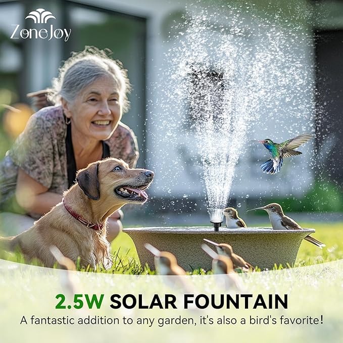 Solar Bird Bath Fountain Pump, Upgrade Solar Powered Water Fountain for Bird Bath Solar Fountain with 8 Nozzles, Small Solar Fountain, Solar Water Birdbath Fountain for Outdoors-2.5W