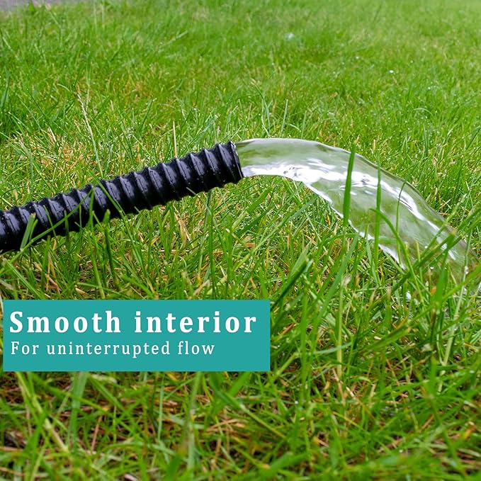 Pond Tubing ID 1” × 50ft Black Corrugated Flexible Reinforced Waterfall Pond Tube Sump Pump Hose, Non-toxic & Kinkproof (50 ft, 1" ID)