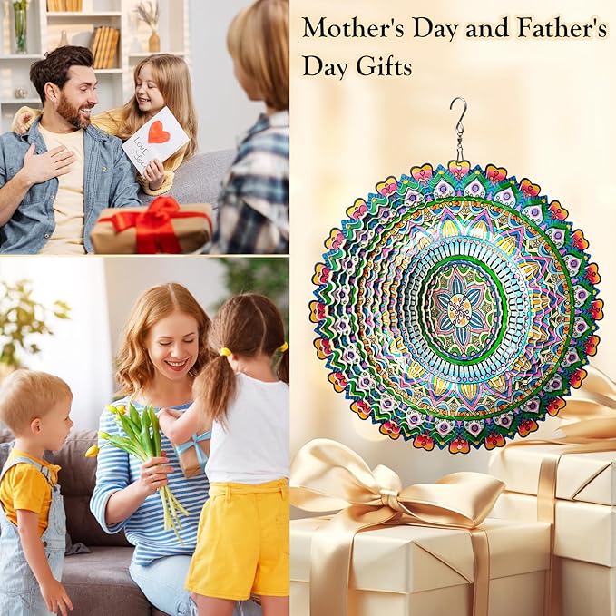 Wind Spinner Rich Love Mandala Wind Spinner Outdoor Hanging Wind Sculptures Kinetic 3D Metal Wind Catcher Yard Art Decoration Garden Decor Gifts for Women/Men/Mother/Father/Daughter/Grandma