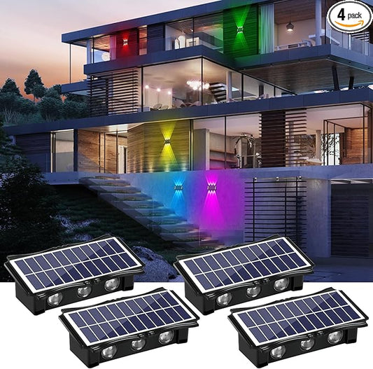 6LEDs Multi-Color Solar Wall Lights, Up and Down Lighting Solar Outdoor Light Waterproof IP65, Solar Fence Light for Yard Deck Garden Garage Walkway Porch Christmas Decorations (4 Pack)