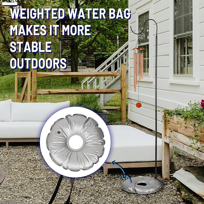 Liitrton 62.6 Inch Shepherds Hooks for Outdoor, Adjustbale Hummingbird Feeder Stand Bird Feeder Pole Wind Chime Stand with Flat Base, 4 Prongs Base and Water Weight Bag (2 Pack)