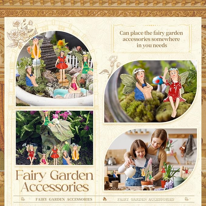 Bucherry 12 Pieces Garden Mini Fairies Figurines Miniature Fairy Sculpture Decoration Tiny Garden Accessories for Home Outdoor Yard Lawn Flower Pot Decor(Bright)