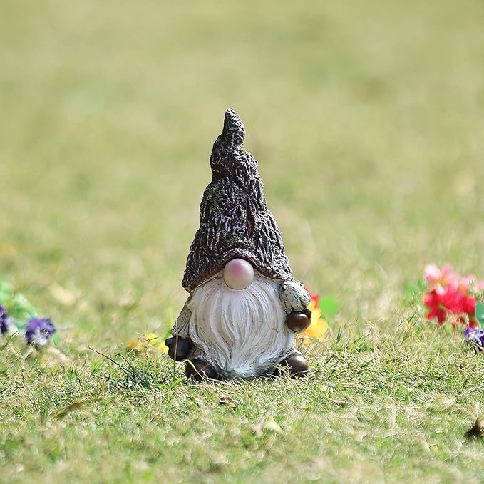 Leekung Garden Gnomes Statue Outdoor Decor,Gnomes Garden Decorations,Indoor gnome Figurine Woodstone Color for Home Decoration