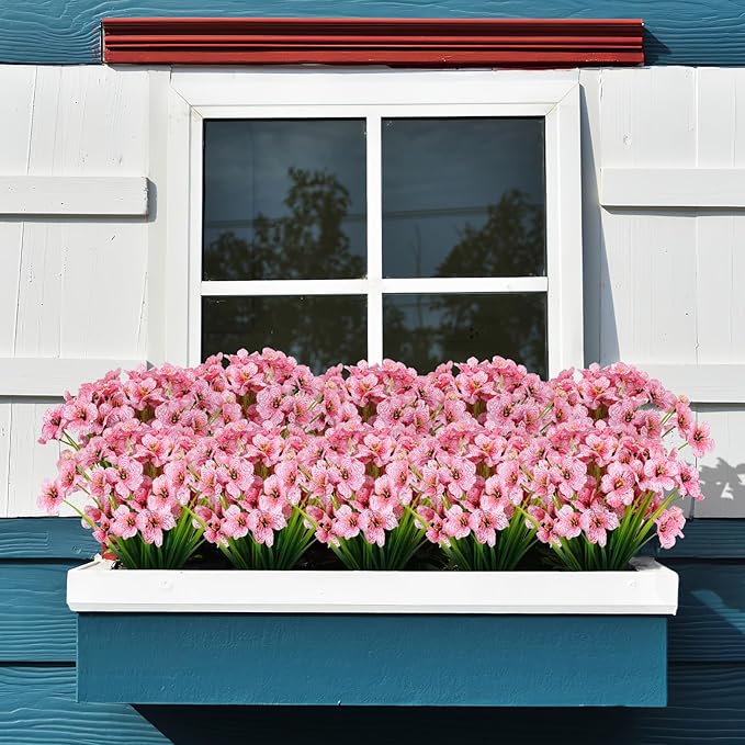 24 Bundles Artificial Flowers for Outdoor,No Fade Fake Plastic Flowers Faux Plants for Decoration Hanging Planters Indoor Outside Garden Porch Window Box Home Wedding Farmhouse