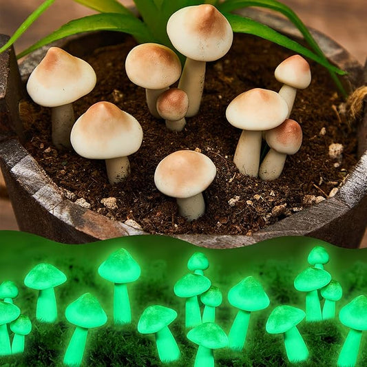 Taiyin 10 Pcs Luminous Mushroom Miniature Garden Mushrooms Outdoor Decor Waterproof Glow in The Dark Yard Decor for Fairy Outdoor Garden Micro Landscape Christmas Tree Decor