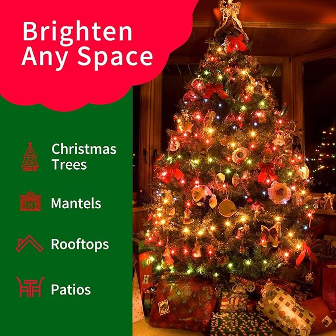 Ultra-Bright Connect End to End Multi Christmas Mini Light 300L 63.8Ft(2Sets-Each 150L)UL Listed Incandescent Bulb String Light for Indoor Outdoor Holiday Garden Party Christmas Tree Decor