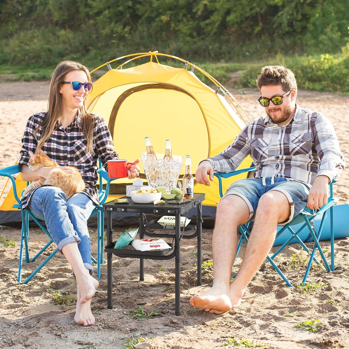 Titanker Folding Camping Table Small 2ft, Small Camp Table Portable with 50% Extra Space, Folding Picnic Set, Portable Beach Table, Car Camping Essentials, Aluminum Light & Solid