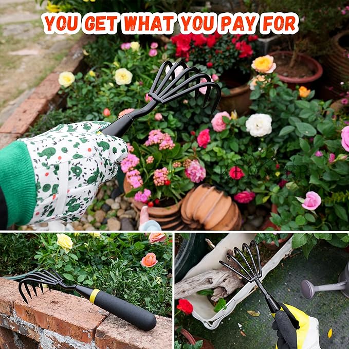 Garden Rake - Kemaier Stainless Steel Hand Cultivator for Heavy-Duty Soil Loosening, Planting, and Weed Removal