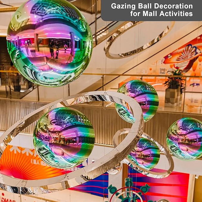 Nerien Gazing Ball, Stainless Steel Garden Mirror Globe, Polished Ornament Sphere, Hollow Floating Reflective Hemisphere, for Home Outdoor Pond Housewarming Swimming Pool Decoration, Rainbow, 8Pcs