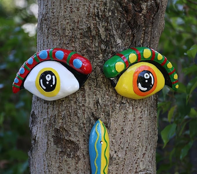 Tree Faces Decor Outdoor, Cute Tree Decorations Outdoor Faces Colorful Funny Outdoor Tree Faces Decor Creative Faces for Trees Garden Yard Tree Art Unique Tree Face