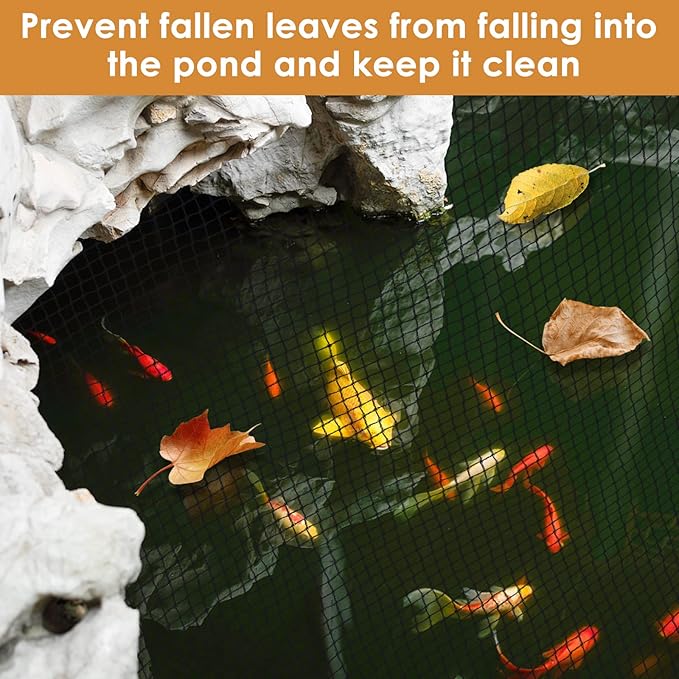 PACETAP Pond Netting Kit 15 x 20 Ft for Leaves, Heavy Duty Koi Pond Cover, Pool Protective Cover Netting with Stakes Protecting Koi Fish from Birds, Cats, Predators