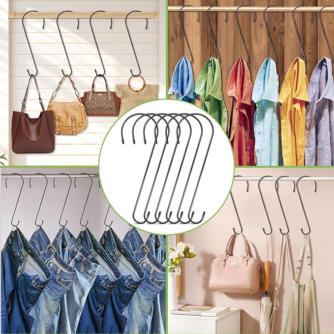 6 Pack 16 Inch Extra Large S Hooks for Hanging Plants, Rust-Proof Heavy Duty Tree Branch Hook Plant Hooks Outdoor for Hanging Bird Feeder,Patio,Indoor Uses