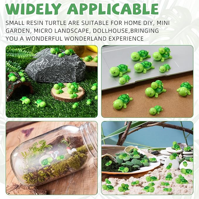 Soaoo 120 Pcs Miniature Sea Turtle Figurine Multicolor Tiny Turtle Statue Mini Sea Creatures Tortoise Miniature Resin Animals for DIY Garden Decoration Cake Home Decor, 2 Sizes (Green)