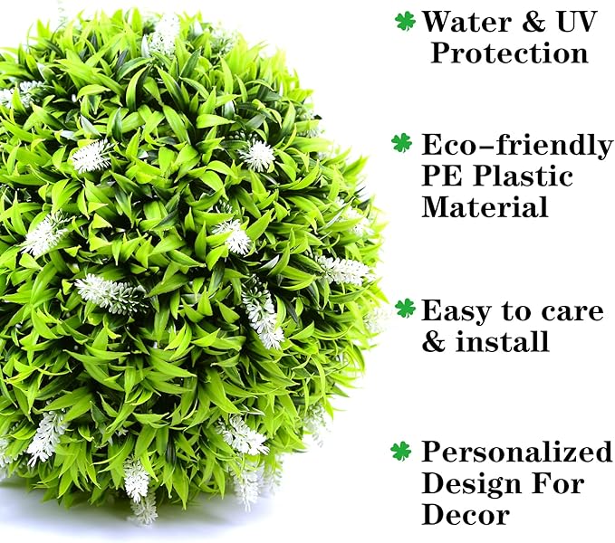 Sunnyglade 2 PCS 15 inch Artificial Plant Topiary Ball Faux Boxwood Decorative Balls for Backyard, Balcony,Garden, Wedding and Home Décor (White)