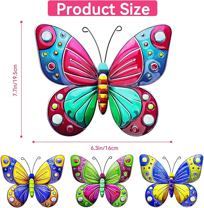 ULENDIS 4 Pack Metal Butterfly Wall Art Decor, 3D Colorful Outdoor Wall Art Fence Decorations for Patio and Yard, Hanging Decor for Garden Living Room Balcony, Gift for Family Friends(C)