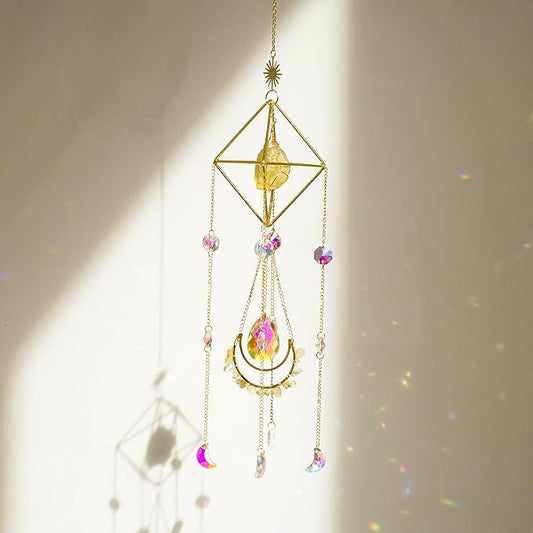 Citrine Crystal Suncatchers Boho Decor, Light Catcher Hanging, Unique for Moms, Glass Rainbow Maker, Crystal Window Hanging, Natural Gemstone (Citrine)