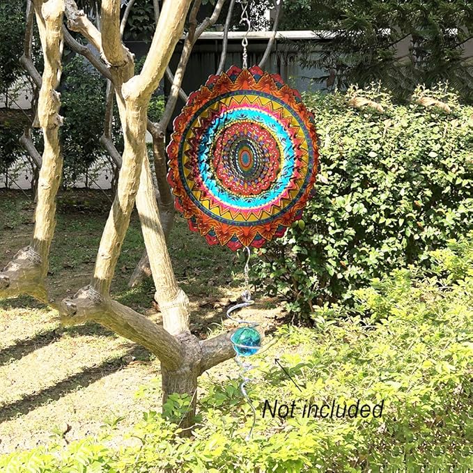 FONMY Stainless Steel Wind Spinner Worth Gift Indoor Outdoor Garden Decoration Crafts Ornaments 12 inch Multi Color Mandala Wind Spinners