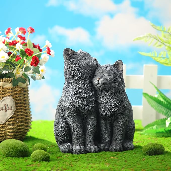 Wenqik Black Cat Statue for Garden Couple Kitten Figurines Decor Resin Cat Sculpture Decorative Garden Statues for Outside Patio Yard Farmhouse Gifts for Animal Lovers Mom 8.66 x 5.7 x 10.62 Inch