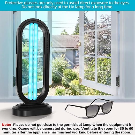 UV Light Sanitizer,4-Speed Timing and Remote Control UVC Home Disinfection Device,Ultraviolet Light Sanitizer for Bed Bugs and Dust Mites,UV Lamp for Whole Room,Black