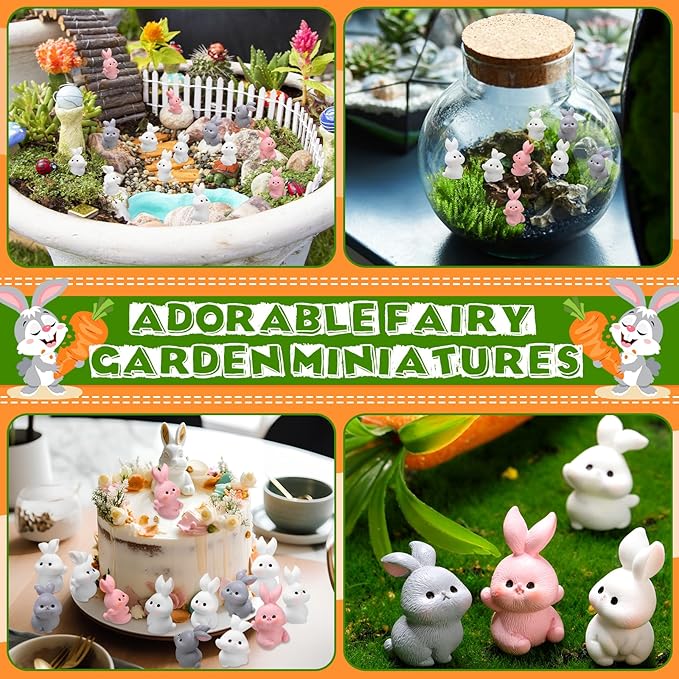 Marsui 100 Pcs Bunny Miniatures Figurines Rabbit Miniature Accessories Easter Garden Landscape Garden Rabbit for Easter Garden Accessories Dollhouses Decoration(Funny Rabbit)